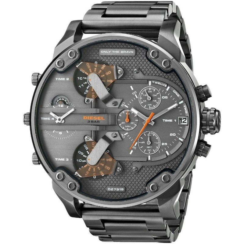 Diesel Men's Mr Daddy Dual Zone Grey Dial Grey Stainless Steel Watch DZ7315