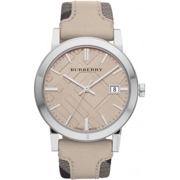 Burberry BU9021 Men's 'Large Check' Tan Dial Trench Check Beige Strap Watch